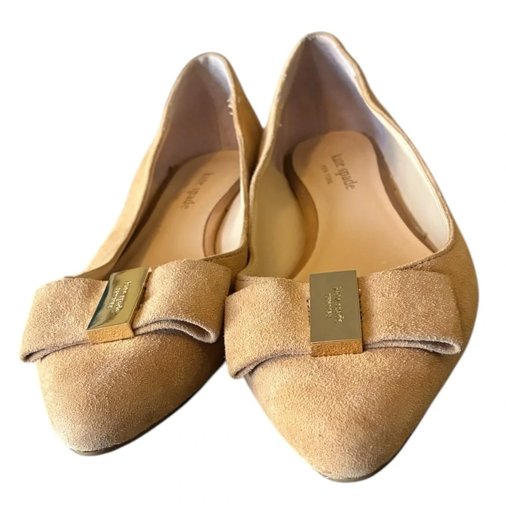 Kate Spade Norah Tan Suede Pointed Toe Bow Flats 7.5